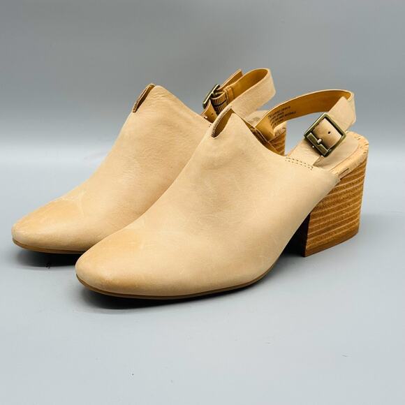 Korks Shoes Women 7 Beige Nude Leather Slingback Buckle Mules Block Heel Comfort - Picture 4 of 13